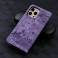 thumbnail image 4 of Luxury Compatible For iPhone 13 Pro Max Cute Pattern Embossed PU Leather Flip Wallet Case with Wrist Strap,Shockproof Flexible Stand and 360 Protection Cover.For iPhone 13 Pro Max,Purple, 4 of 7
