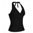 thumbnail image 2 of Hilor Womens Swimsuit Top Plunging V Neck Halter Swim Tops Shirred Tummy Control Tankini Top, 2 of 5