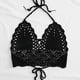 thumbnail image 3 of Top de sujetador de crochet atado con cuello en V, suave, delgado, ahuecado, top de bikini de punto con cuello halter de moda para mujer, negro L, 3 of 5
