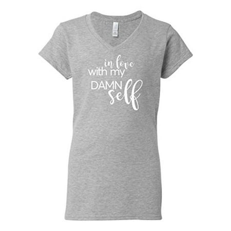 in Love with Myself (White) Valentine's Day Women's V-Neck Shirt-Sports Grey-3xl
