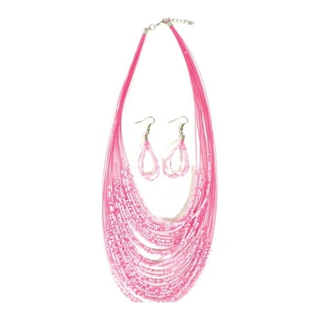 18 PINK SEED NECKLACE AND EARRING SET, Case of 120
