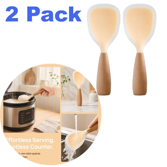 Silicone Standing Rice Spatula with Non-Stick Paddle, Rice Cooker Spoon, Serving Spoon Scooper, 8.26 Inch - 2 Pack