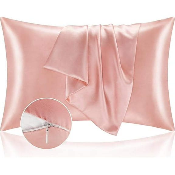 Satin Pillowcase with Zipper 2 Pack, Coral Pillow Cases Standard Size, Super Soft and Cooling Similar to Silk Pillow Cases, Gift for Women Men(20x26 Inches)