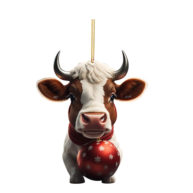 (2 Pack) 2D Acrylic Cartoon Christmas Cow Ornament - Adorable Tree Decoration and Double Print for White Elephant Exchange