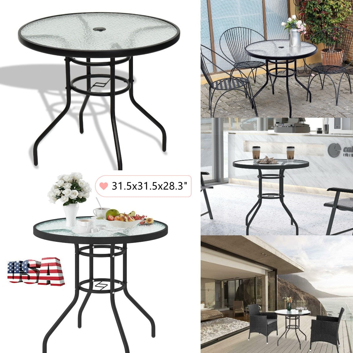 Garden Patio Table Chairs Set Outdoor Furniture Glass Parasol Hole Dining Bistro 