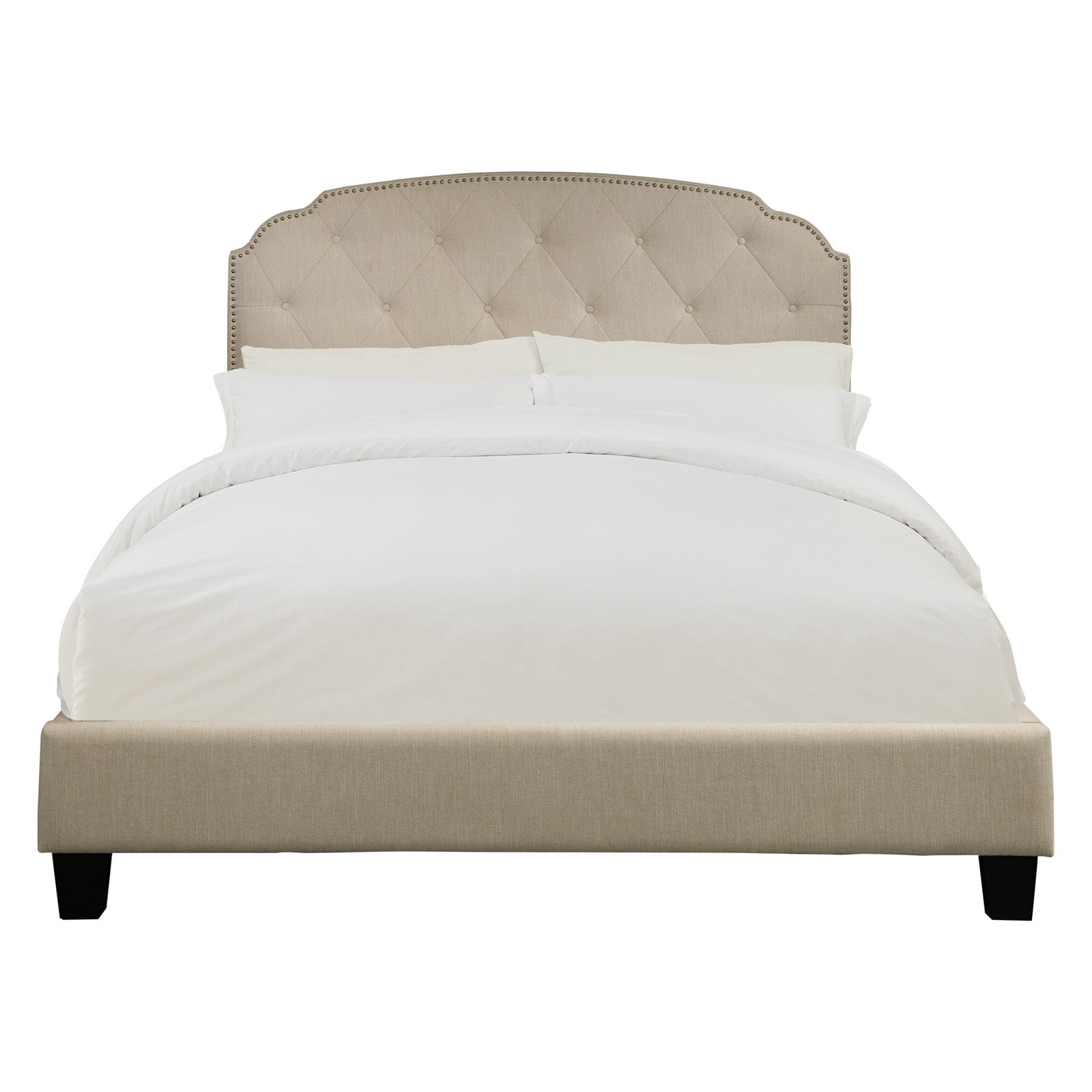 King All-In-One Shaped Corners Upholstered Bed in Dupree Linen