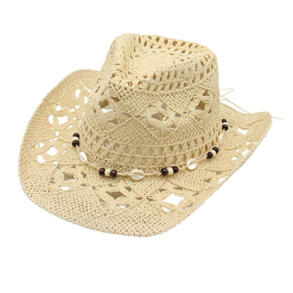 Women Men Summer Western Cowboy Hat Shapeable Straw Hat Hollowed Out Sun Hat Sun Hats One Size