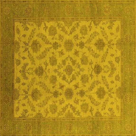Ahgly Company Indoor Square Oriental Yellow Industrial Area Rugs, 5' Square