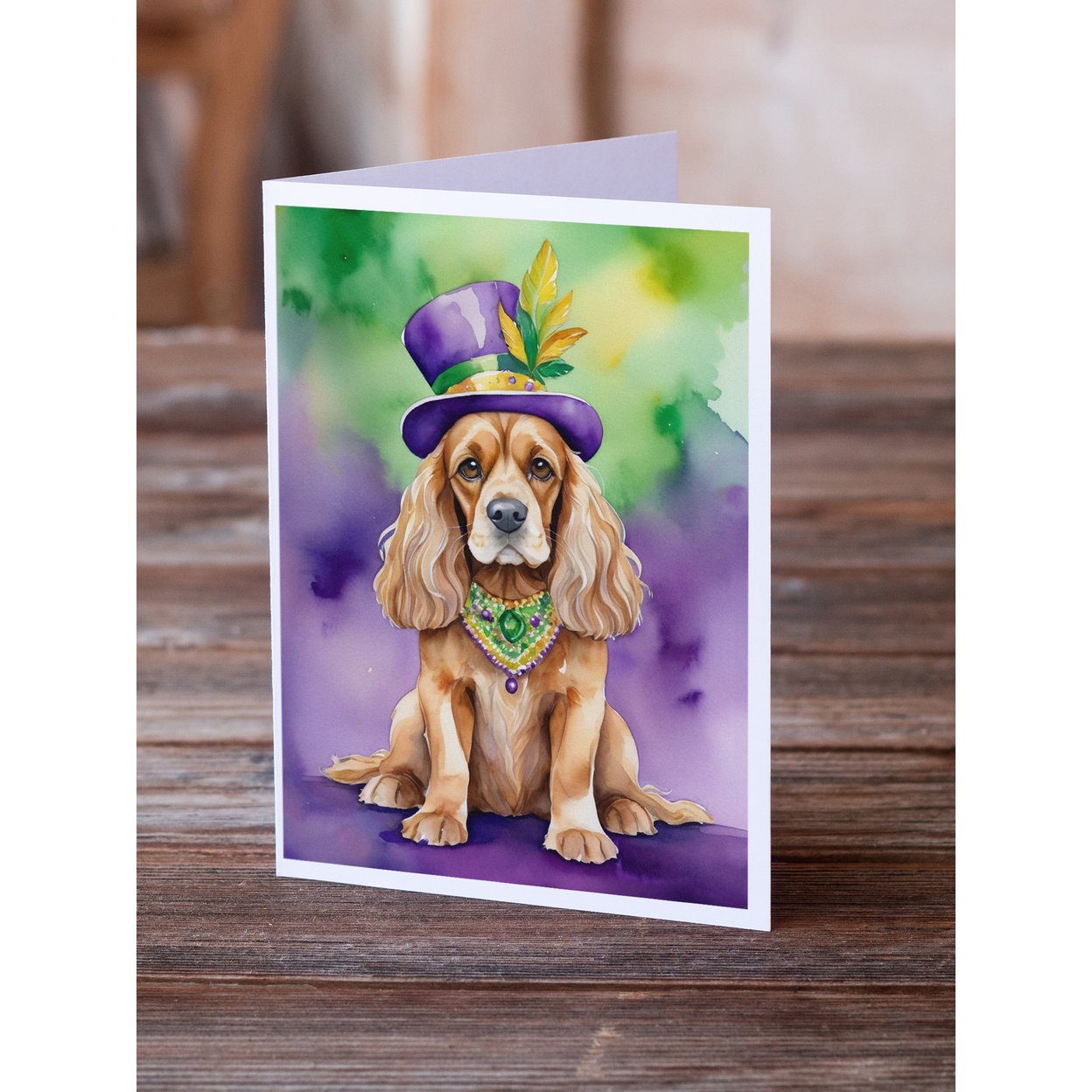 Cocker Spaniel King of Mardi Gras Greeting Cards Pack of 8 7 in x 5 in