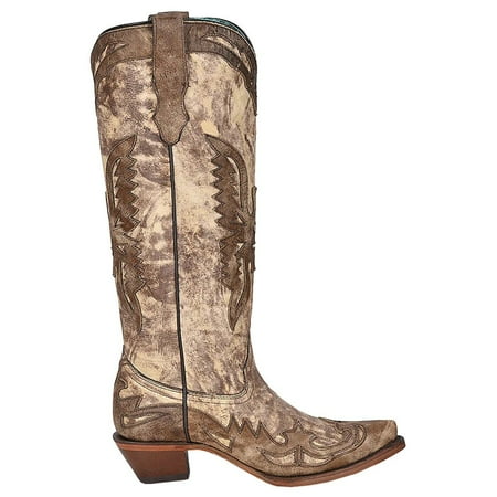 

Corral Boots Womens Milagro Eagle Snip Toe Boots Knee High Low Heel 1-2