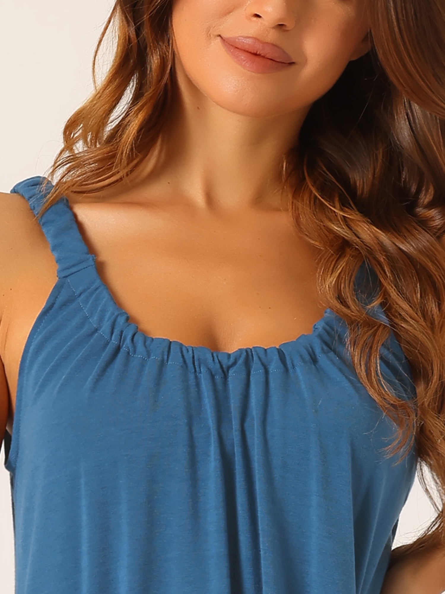 DARING DIVA Women's Sleepwear with Elastic Wide Strap and Large Hem M Navy Blue