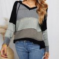 thumbnail image 5 of Women‘s Color Block Knit Hoodies Sweaters Loose Long Sleeve V Neck Drawstring Pullover Sweatshirts (Grey-2XL), 5 of 5