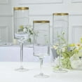 thumbnail image 4 of Efavormart Set Of 3 | Clear Gold Rimmed Long Stem Glass Hurricane Candle Holders, Cylindrical Pedestal Flower Vases - 16", 18", 20", 4 of 6