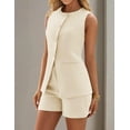 thumbnail image 4 of ZOELNIC Women's Summer 2 Piece Outfits High Waisted Short Sets Crewneck Button Down Vest Business Work Blazer Suit, M, 4 of 7