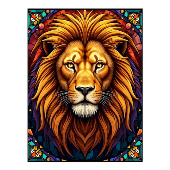 Diamond Art Kit for Adults, Regal Lion Stained Glass Art Diamond Painting for Adults Beginners, DIY Diamond Art Painting Kits, 5D Diamond Painting Crafts for Home Decor 12x16 Frameless
