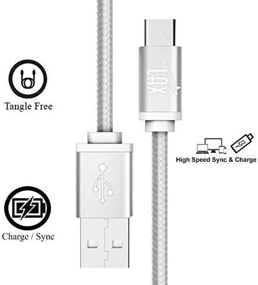 USB-C to USB-A Braided Cable for Smartphones 10 Feet - Silver