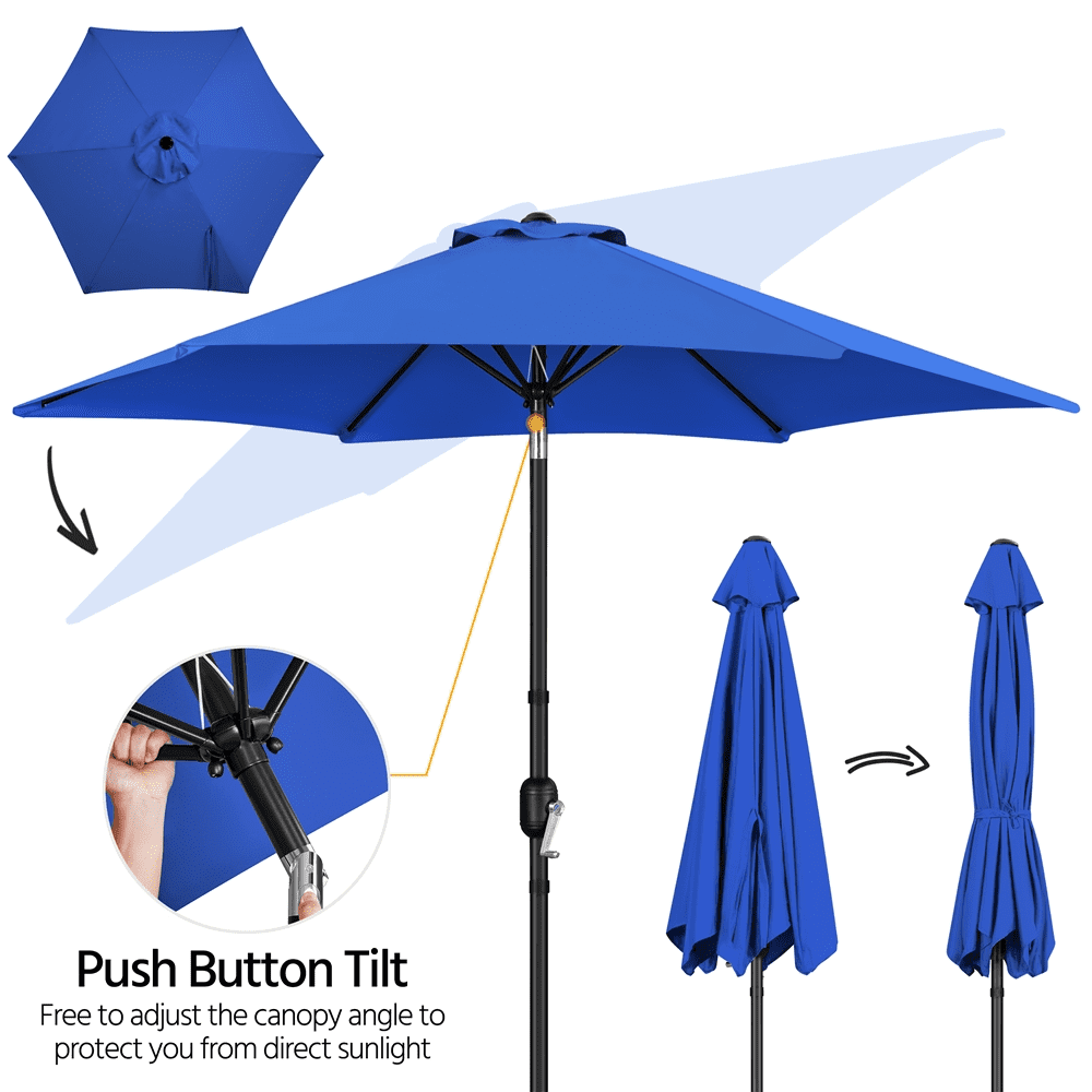 Renwick 9 Ft Outdoor Patio Umbrella with Push Button Tilt and Crank, Royal Blue