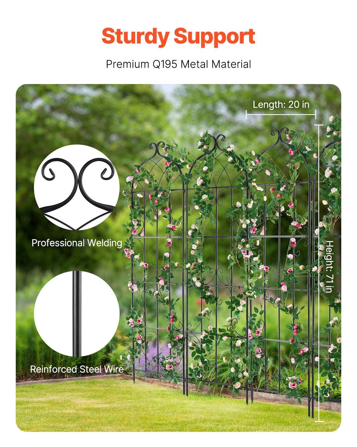 Garden Trellis for Climbing Plants, 4-Pack 71"x20" Outdoor Rustproof Metal Arch Trellis for Cucumber, Tomato, Pea Vine Support