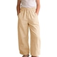 thumbnail image 2 of ITSAME Girls Pants, Straight Leg Elastic Waist Loose Fit Fashion Casual Thin Pants with Pockets Beige 2T, 2 of 6