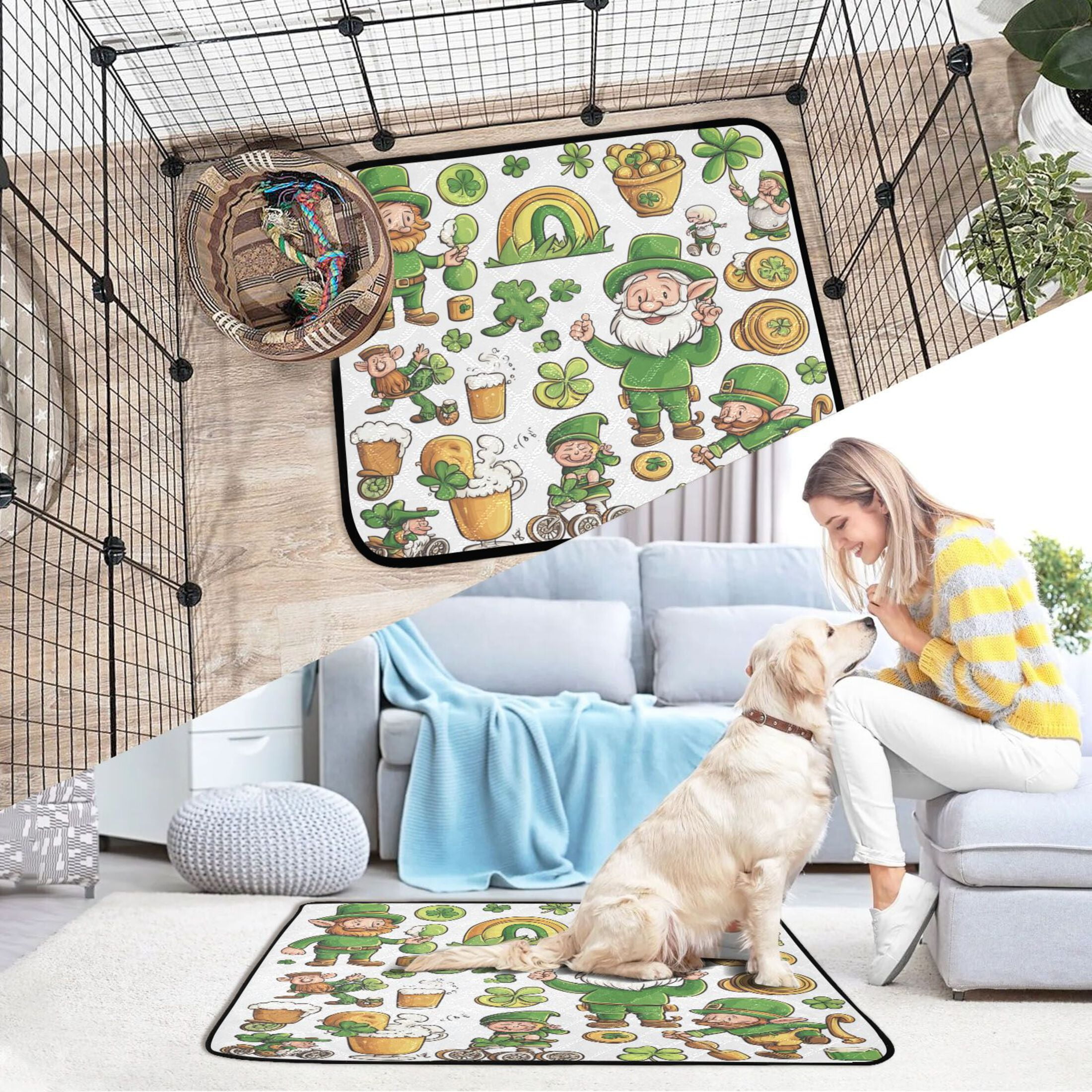 Qxltty St Patricks Day Elements Cat litter Pads Pet Set of 3 Diaper Mats Center Anti-leakage Layer Absorbent Soft and Comfortable