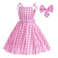 thumbnail image 4 of Vestido de princesa Barbie rosa para niñas, disfraz de película para juego de rol con cinturón, vestido con tirantes a cuadros, atuendo de cumpleaños para Halloween, para vestir de 2 a 10 años, 4 of 4