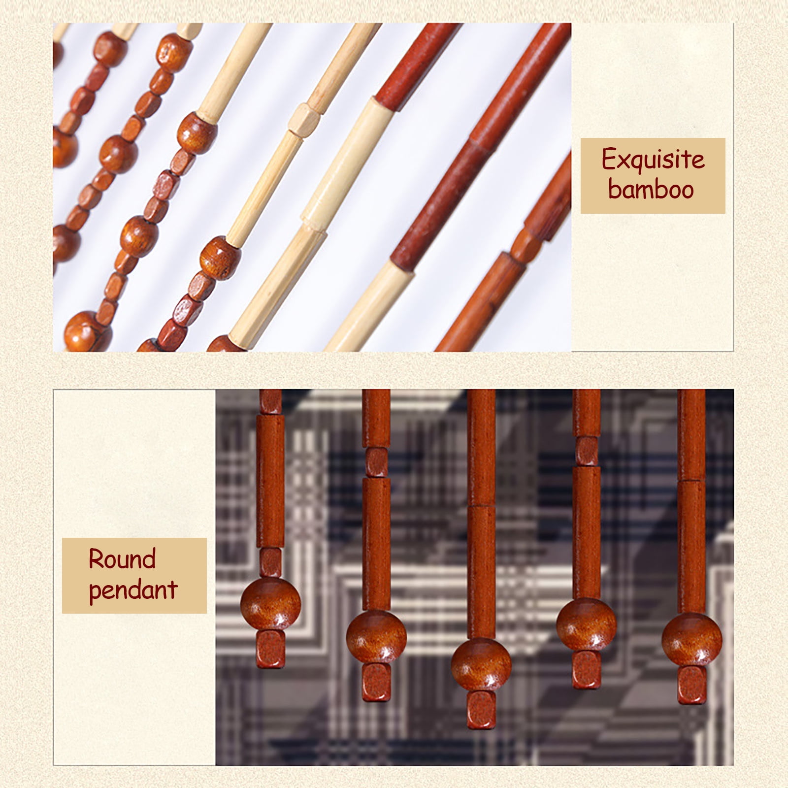 Autrinix Boho Beaded Door Curtains 27 Strands with Bamboo & Wood - Polyester Cotton Room Divider for Home Decoration, Easy Install Gift