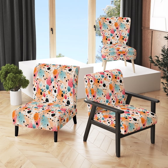 Designart "Fusion Of Modern Polka Dots I" Black Polka Dots Upholstered Accent Chair - Modern Arm Chair For Living Room