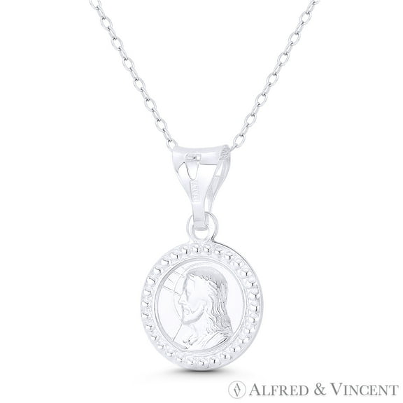 Jesus Christ, Son of God, 25x15mm (1x0.6in) Button Pendant & Chain Necklace in .925 Sterling Silver