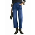 thumbnail image 2 of Pantalones Vaqueros de Cintura Alta, Acampanados y de Pierna para Mujer, Modernos, Elásticos, Holgados y con Bolsillos de Azul Oscuro S, 2 of 9