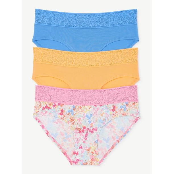 Joyspun Women's Lace and Modal Hipster Panties, 3Pack, Sizes XS to 3XL