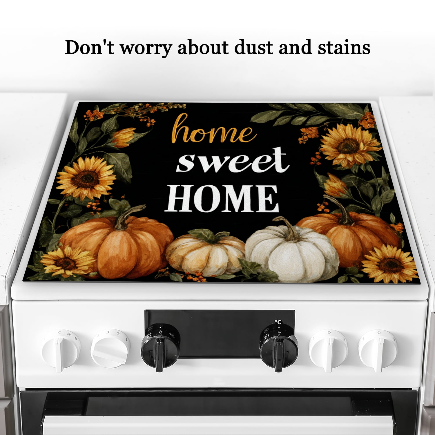 Fall Square Stove Top Covers, Fall Sunflowers and Pumpkins Print Anti-slip Cooktop Protector Mat, Foldable Range Cover Expands Usage Spaces for Kitchen RV (28×20 Inch)