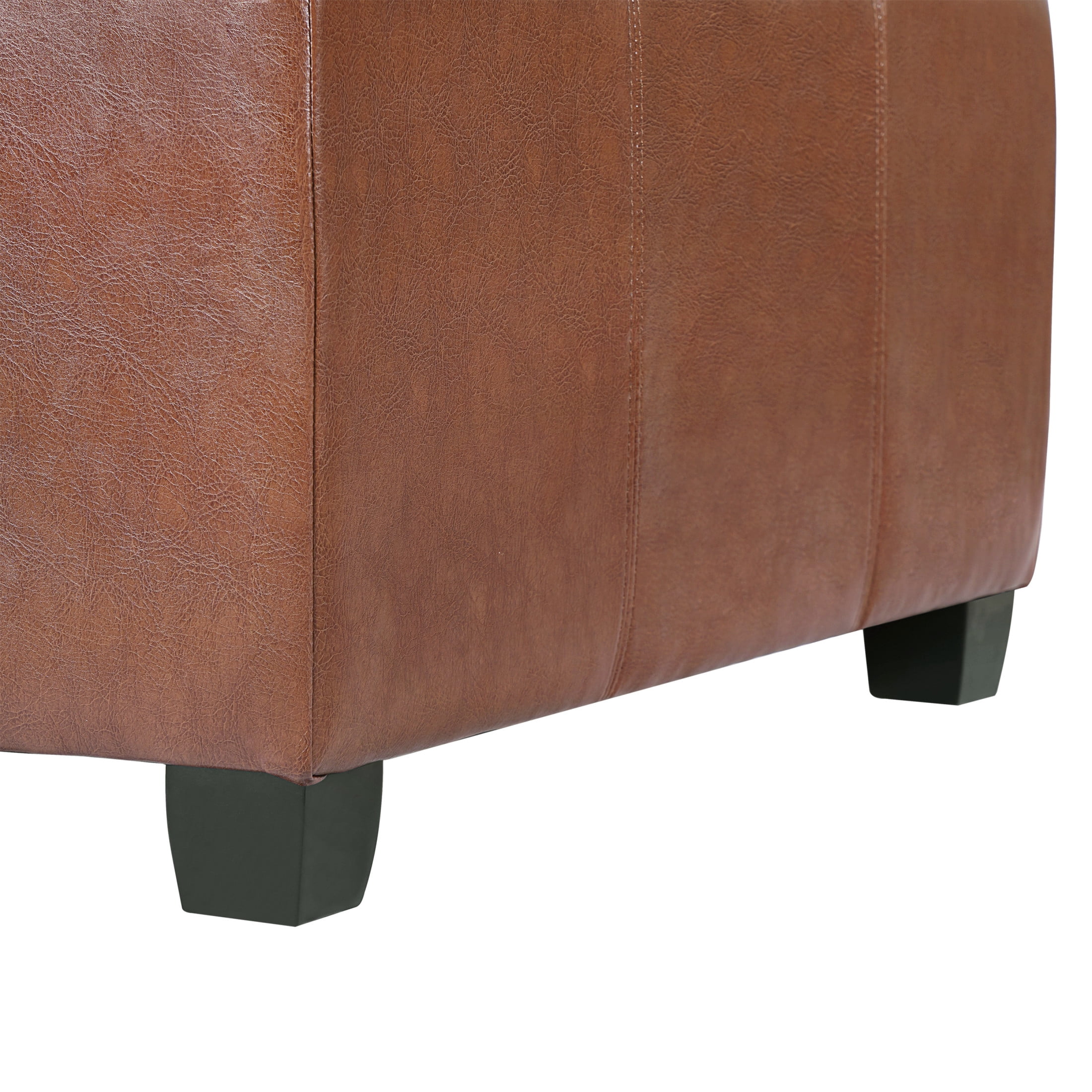 Christopher Knight Home 30" Modern Square PU Leather Storage Ottoman with Wooden Legs, Brown
