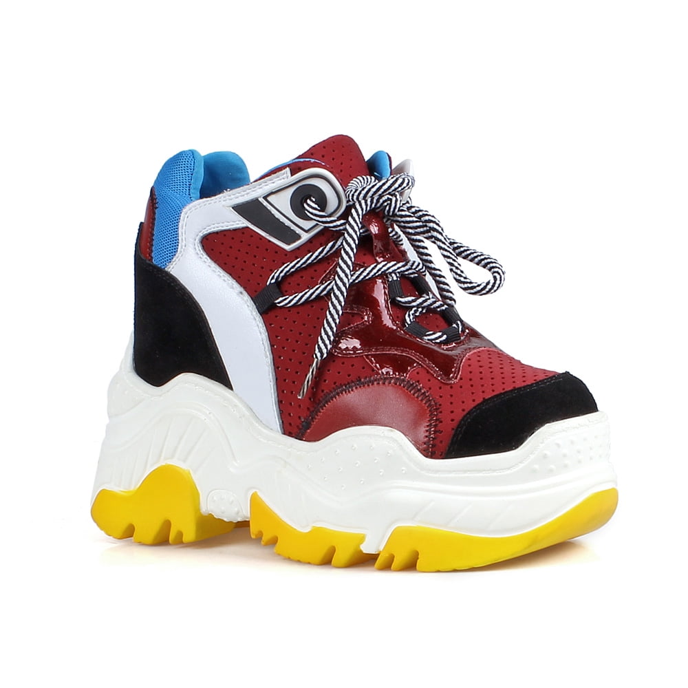 Anthony Wang - Anthony Wang Lace Up Fashion Sneaker Wedge in Red Multi - Walmart.com - Walmart.com