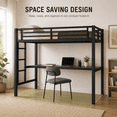 thumbnail image 2 of UHOMEPRO Metal Twin Loft Bed with Desk, Power Outlet, USB Charging Station, LED Lights, Heavy Duty Metal Loft Bed Frame, Space Saving Twin Loft Bed for Kids, Teens and Adults, Black, 2 of 8