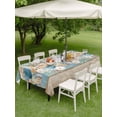 thumbnail image 3 of Teal Blue Brown Beach Coastal Outdoor Tablecloth - 60x120 Inch Rectangle Dining Table Cover, Nautical Shell Starfish Coral Summer Waterproof Outdoor Table Cloth with Umbrella Hole & Zipper for Patio, 3 of 7
