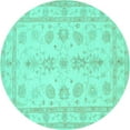 thumbnail image 1 of Ahgly Company Indoor Round Oriental Turquoise Blue Traditional Area Rugs, 4' Round, 1 of 4
