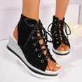 thumbnail image 2 of Rokment Women's Leopard High Top Fashion Sneakers Platform Wedge Sandals 2026 Summer Casual Lace up Fish Mouth Open Toe Chunky High Heels Slingback Sandals Black Size 6.5, 2 of 6