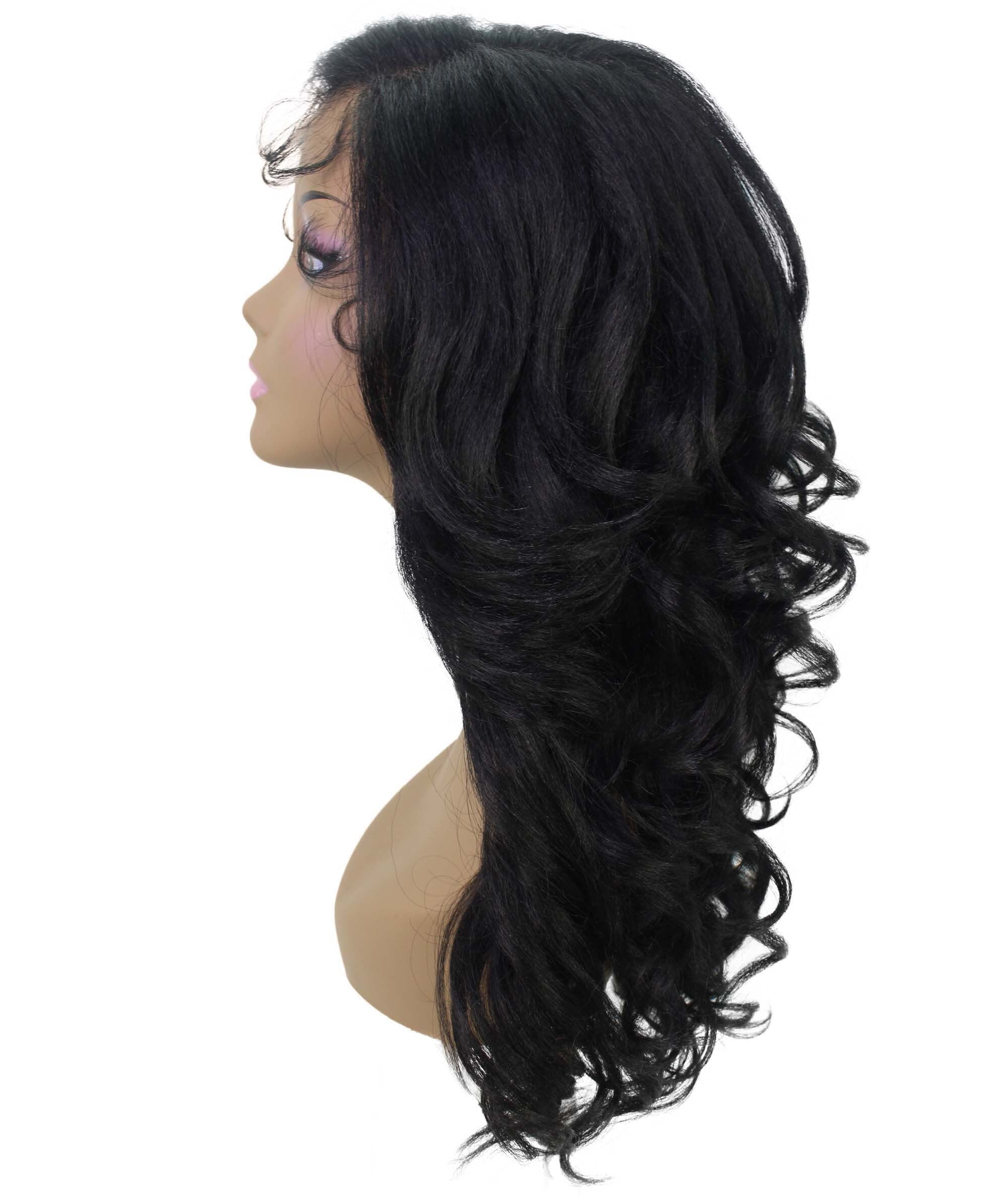 LUXLUXE Nia Wavy Glamour 20 in Long T Part Lace Front Wig, Heat Resistant Fibers, Black Color