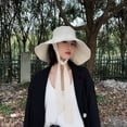 thumbnail image 4 of CoCopeanut 2021 New Summer Autumn Large Brim Fisherman Hat Women Cotton Linen Round Dome Bandage Bow Big Foldable Sun Hats Fishermen Hat, 4 of 6