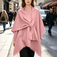 thumbnail image 2 of Fewfanhot Self Tie Fringe Wool Blend Poncho Cape, Open Front Warm Wrap Shawl Coat for Women Fall Winter, 2 of 7