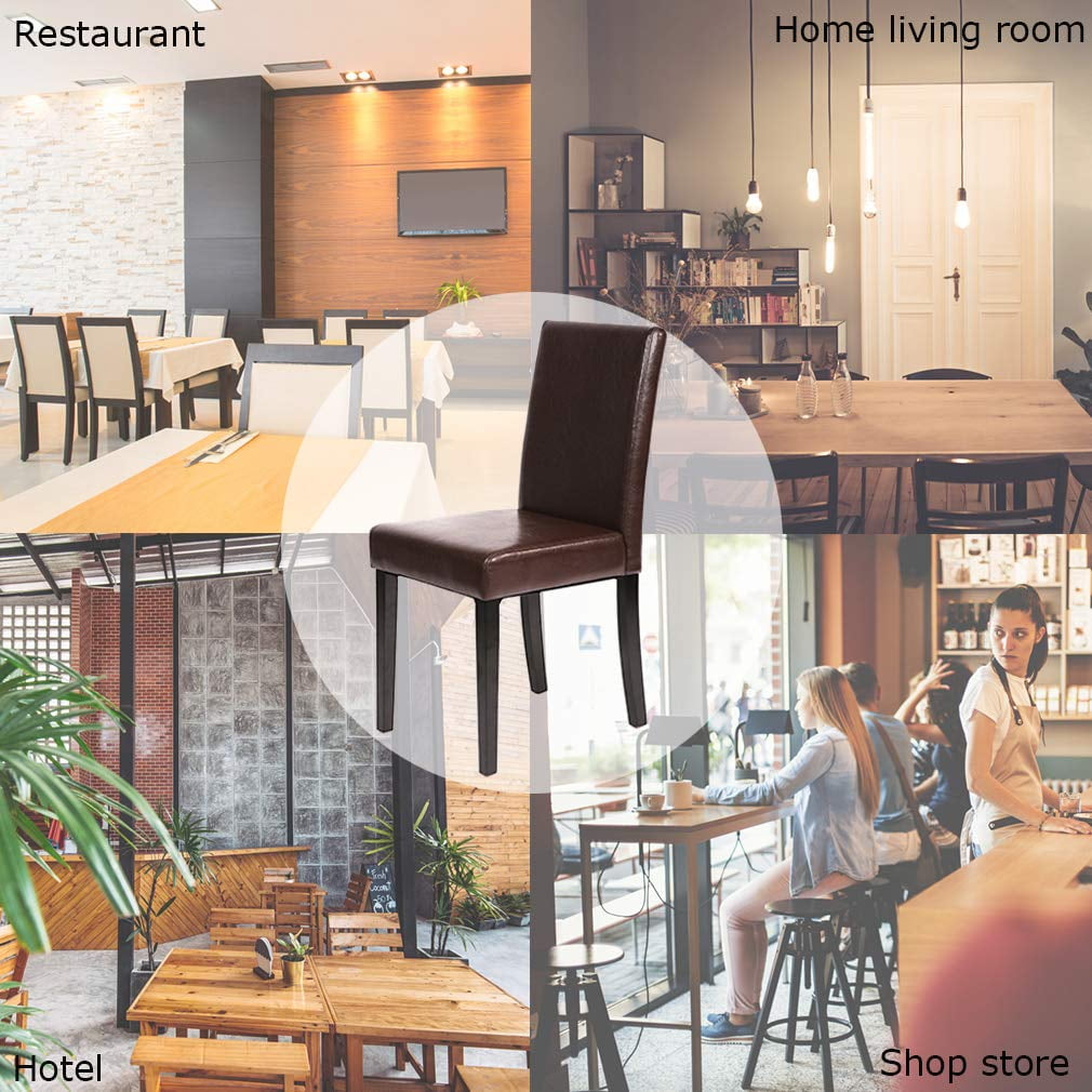 Set of 4 Brown Leather Contemporary Elegant Design Dining Chairs Home Room