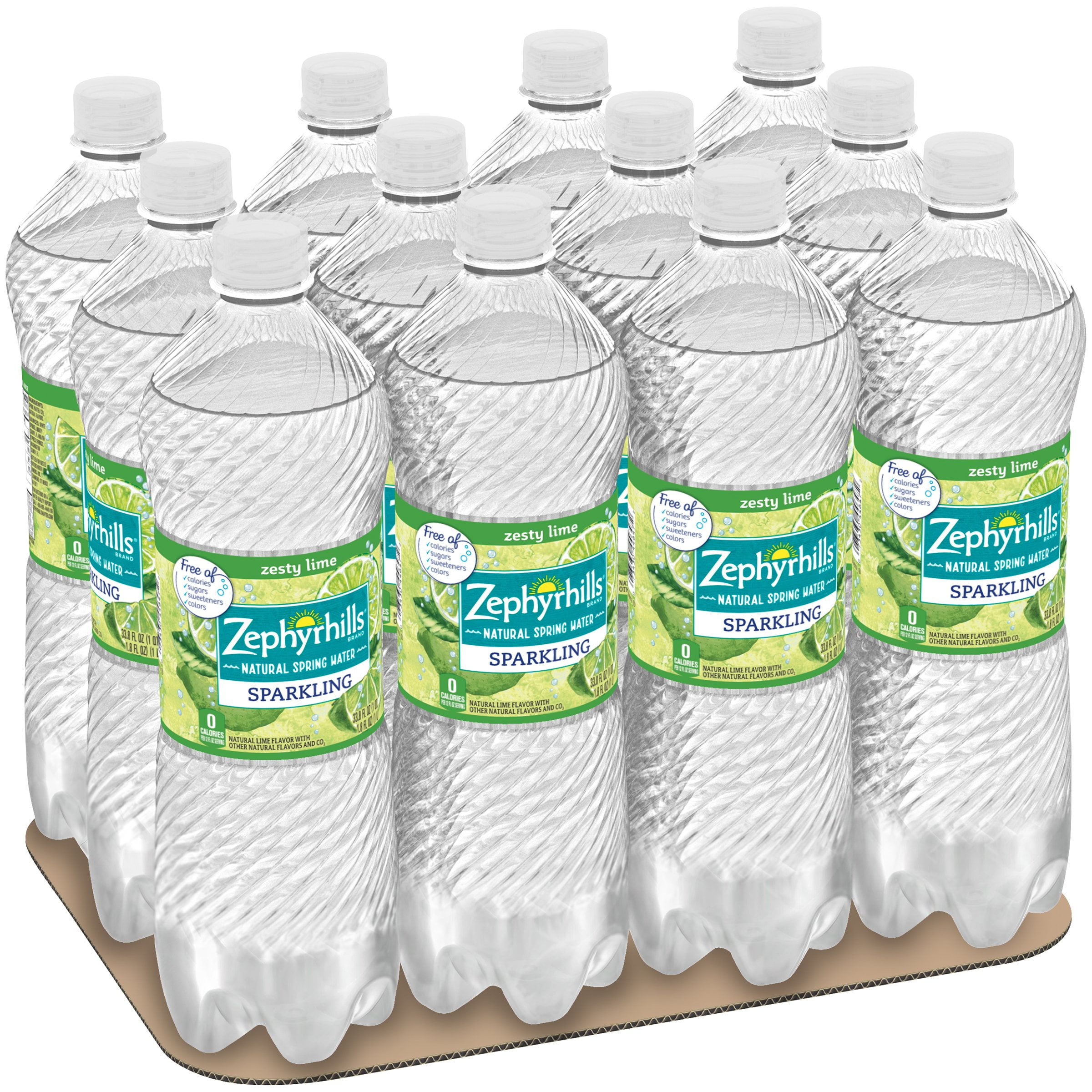 Zephyrhills Sparkling Water, Zesty Lime, 33.8 oz. Bottles (Pack of 12