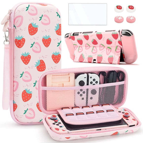 Estuche portátil para Nintendo Switch y Switch OLED – Kit protector con carcasa rígida, mica de pantalla 9H resistente a las huellas, 10 ranuras para tarjetas de juego, cubiertas para joysticks