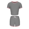 thumbnail image 4 of REORIAFEE Women 2 Piece Outfits Tracksuits Loose Lounge Set Summer Outfit Women's Summer Casual Patchwork Short Sleeve Shorts Two Piece Set Gray L, 4 of 6