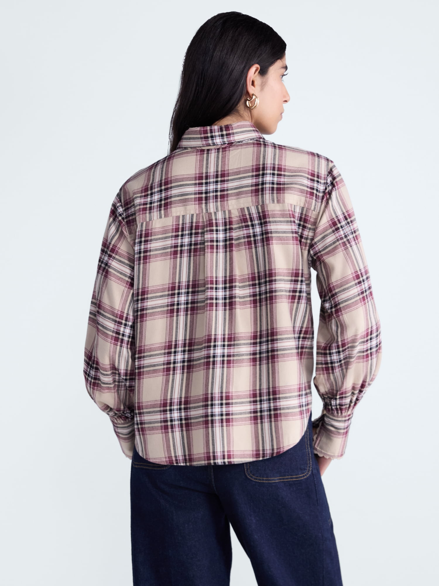 Scoop Women's and Women's Plus Plaid Bow Shirt, Sizes XS-4X