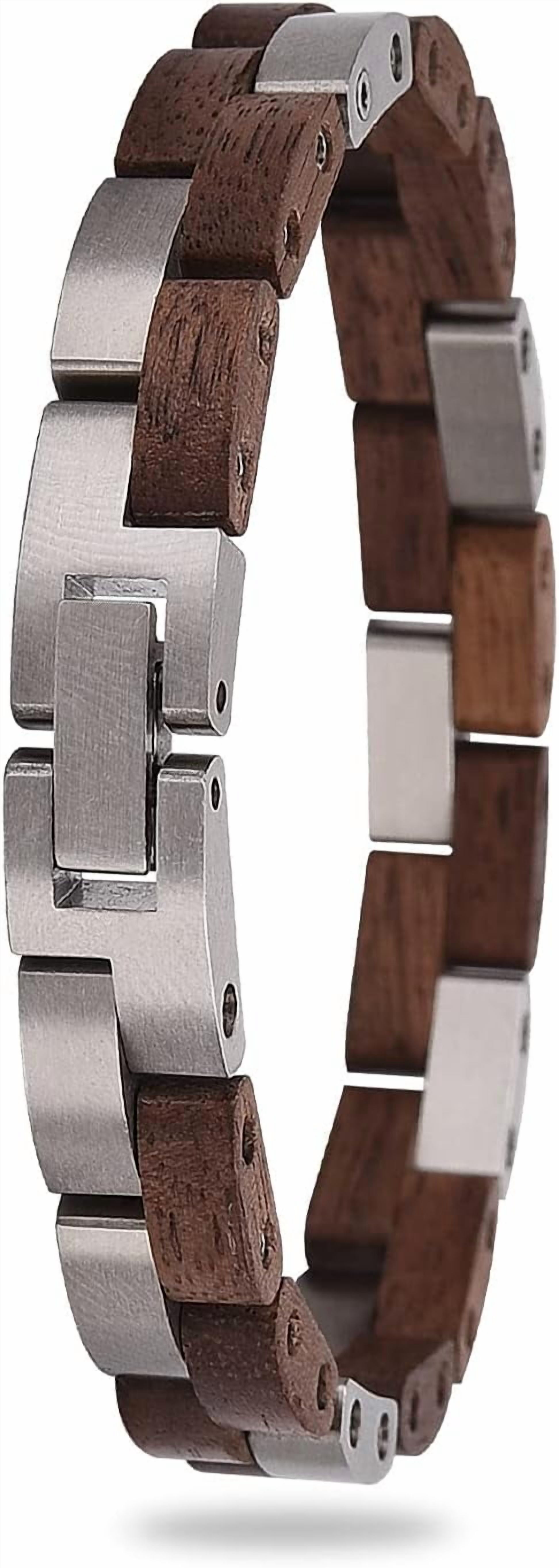 Wollet Wooden Bracelet for Men Stainless Steel Wood Jewelry Great Gift for Men,7.4 inches