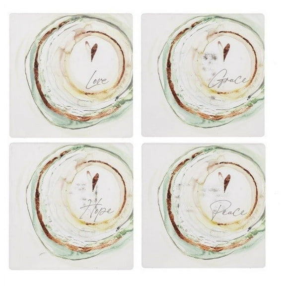 Ganz Watercolor Coaster Set - Four Coasters 4 Inch, Ceramic - Love Hope Peace Grace Mx188798
