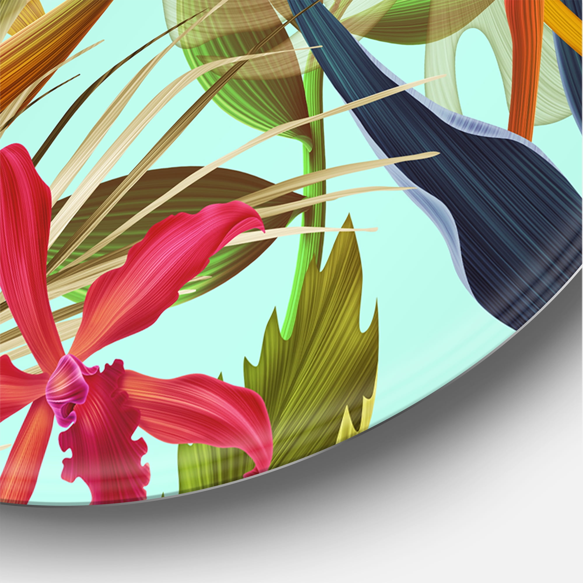 Designart 'VIntage Tropical Flowers II' Tropical Circle Metal Wall Art 29x29 - Disc of 29