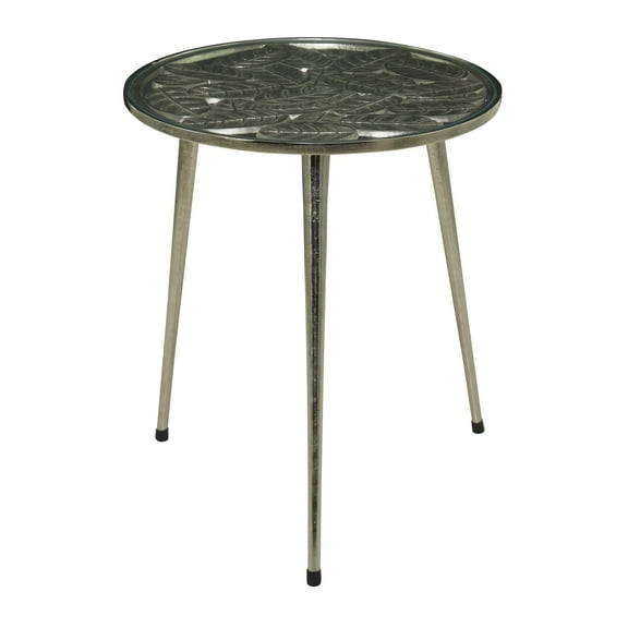DecMode 20" x 22" Silver Aluminum Accent Table with Clear Glass Top, 1-Piece