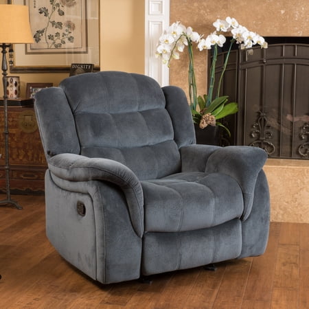 Christopher Knight Home Hawthorne Steel Glider Recliner by Smoke Blue Pushback Recline